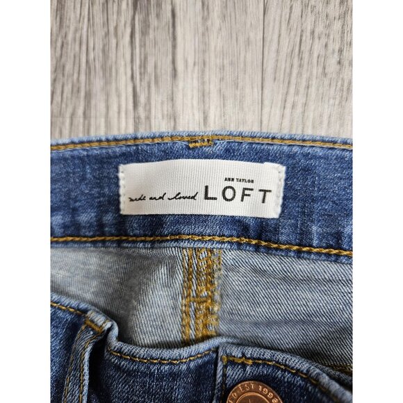 (3/$35) Ann Taylor LOFT Jeans Women 0 / 25 Blue Modern Skinny Distressed Raw Hem - Picture 5 of 14